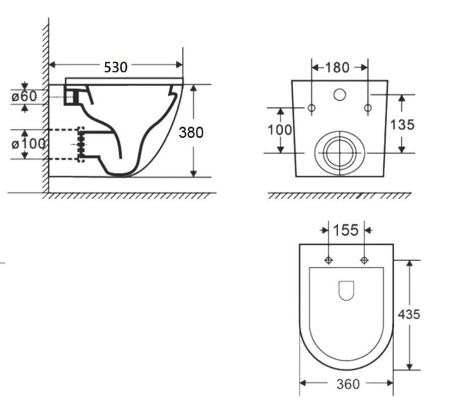 Унитаз подвесной безободковый Bau Dream 53, сиденье дюропласт микролифт
