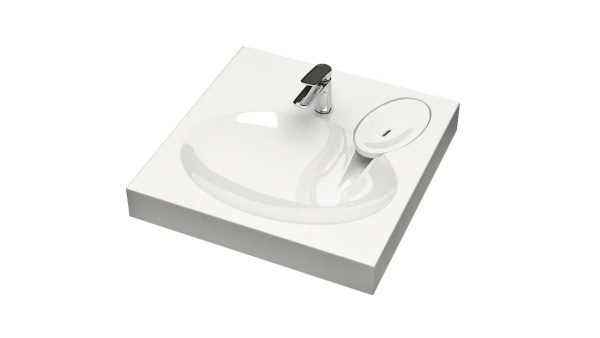 Раковина над стиральной машиной BAU Nimb 60х55, литьевой мрамор в комплекте с кронштейнами и сифоном , белый глянец