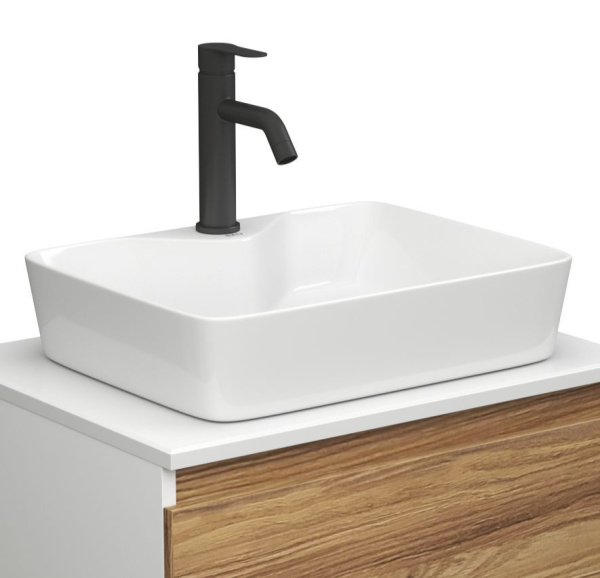 Раковина для ванной накладная прямоугольная BAU Cerama 48х37, белая + смеситель Dream Black, черный