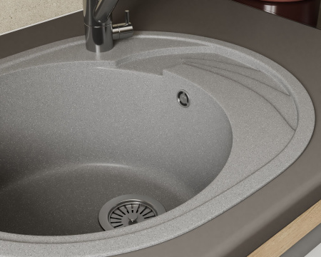 Мойка для кухни оборачиваемая овальная BAU Nimb Gray stone 58х47, выпуск с сифоном в комплекте, серый камень