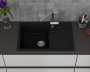 Мойка для кухни оборачиваемая с крылом BAU Stil Black coal 75х50, выпуск с сифоном в комплекте, черный уголь