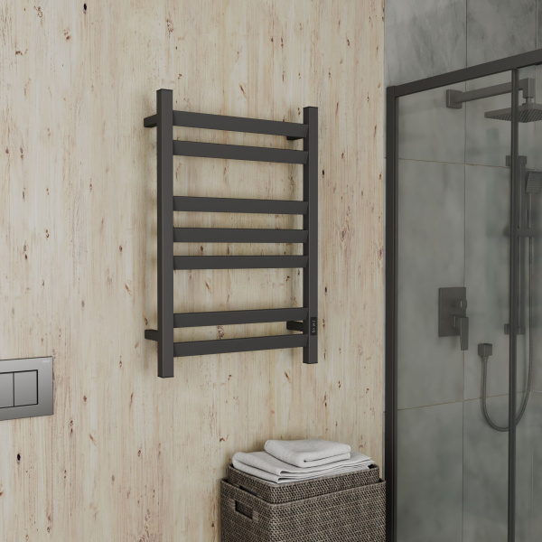 Полотенцесушитель электрический профильный BAU Hotel Veer 50х80, 7 планок, универсальный, черный матовый RAL 9005