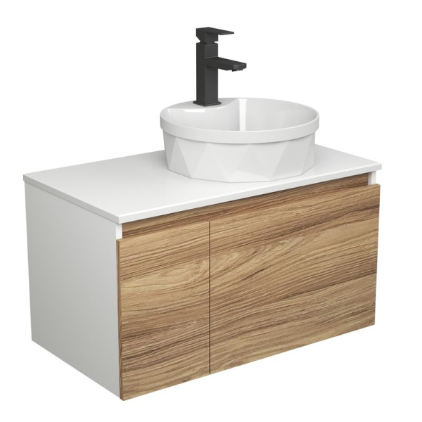 Комплект для ванной, 3 предмета (Тумба подвесная Bau Blackwood 80 + Раковина BAU D40, с отв. под см-ль, Смеситель Hotel Black, черный)