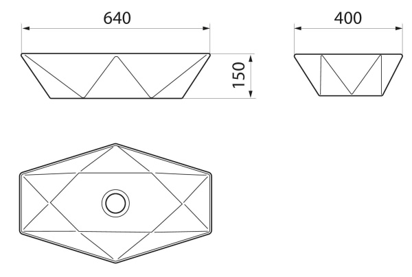 Раковина накладная на столешницу BAU Crystal 64х40, белая + выпуск клик-клак, хром
