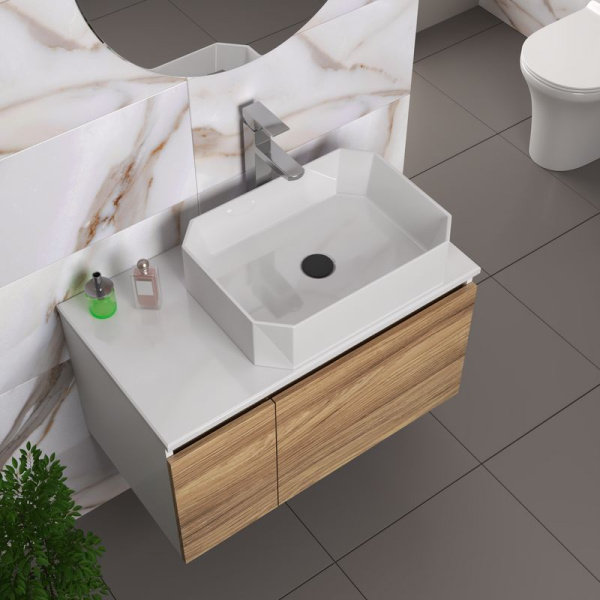 Комплект для ванной, 4 предмета (Тумба подвесная Bau Blackwood 80 + Раковина BAU Hotel 51х37 + Смеситель Hotel Still, нерж. сталь, выпуск черный)