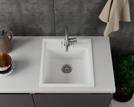 Мойка для кухни BAU Stil White snow 45х50, выпуск с сифоном в комплекте, белый снег