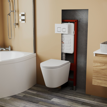 Комплект BAU 6 в 1: усиленная инсталляция BAU IDEAL, унитаз подвесной безободковый вихревой Bau Nimb Hurricane3, сиденье дюропласт микролифт, клавиша BAU Strike, белая/хром