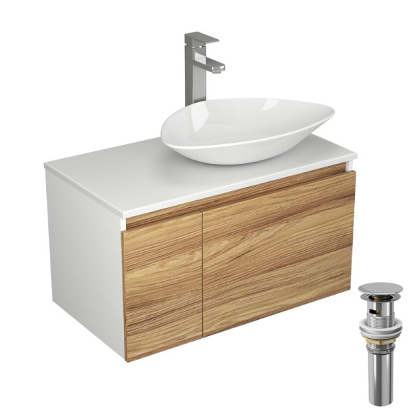 Комплект для ванной, 4 предмета (Тумба Bau Dream Blackwood 80, раковина BAU Triangle 59х39, смеситель для раковины Potato Hotel, выпуск клик клак, хром)