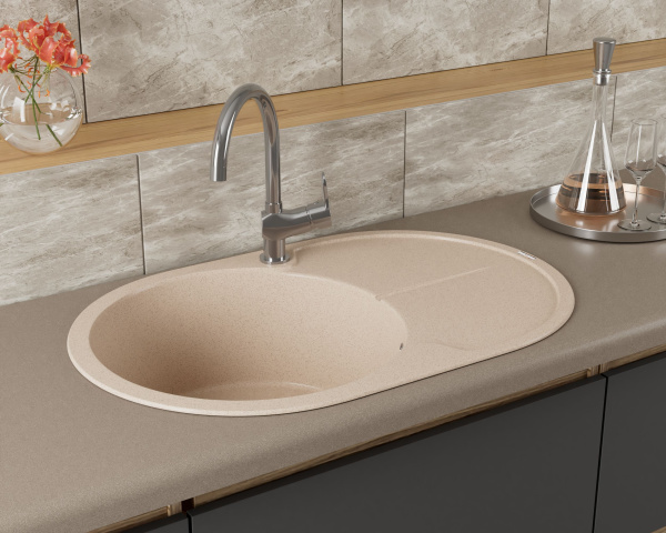 Мойка для кухни врезная кварцевая в комплекте с сифоном BAU Dream Sand 78х51, песочный