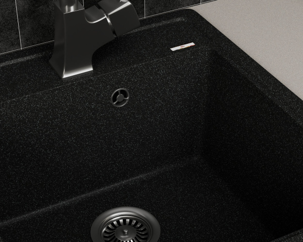 Мойка для кухни врезная кварцевая в комплекте с сифоном BAU Stil Black 46х51, черный
