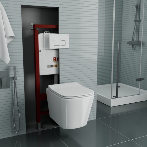 Комплект BAU 6 в 1: инсталляция BAU PRO, Унитаз подвесной безободковый Bau Stil 49x35, сиденье дюропласт микролифт, клавиша BAU Soul, белая