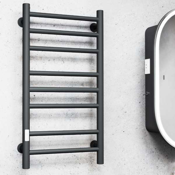 Полотенцесушитель электрический Маргроид BAU В10 40х80, П8 (3+3+2) с таймером слева, черный матовый RAL 9005