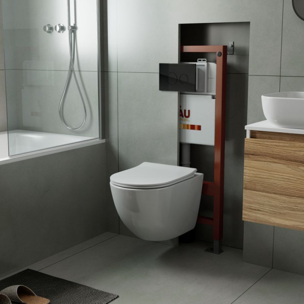 Комплект BAU 6 в 1: инсталляция BAU PRO, унитаз подвесной безободковый Bau Dream PRO-2, быстросъемное сиденье микролифт, клавиша из стекла BAU, черная