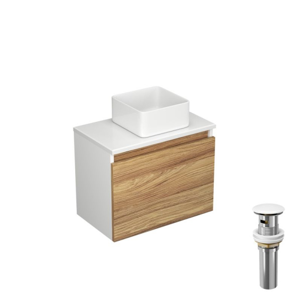 Тумба с раковиной и выпуском (Тумба Bau Dream Blackwood 50, умывальник BAU Mini 24х24, выпуск клик клак, белый)