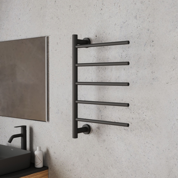 Полотенцесушитель дизайнерский электрический BAU Nimb Black 62,5х40, подключение нижнее, черный матовый