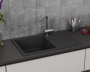 Мойка для кухни оборачиваемая с крылом BAU Stil Black stone 75х50, выпуск с сифоном в комплекте, черный камень