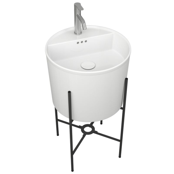 Раковина напольная с металлическими ножками и выпуском (BAU Omega белая + смеситель Dream, выпуск клик-клак белый)