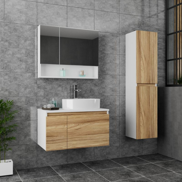 Комплект для ванной, 3 предмета (Тумба Bau Dream Blackwood 80, раковина BAU Nimb 50х36, смеситель для раковины Potato Hotel, хром)