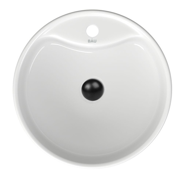 Раковина круглая накладная BAU Element D40, с отверстием под смеситель, белая + выпуск клик-клак, черный