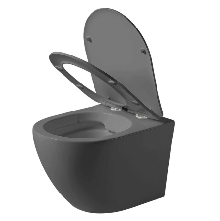 Унитаз подвесной безободковый Bau Dream 49,5х36, сиденье дюропласт микролифт, темно-серый матовый