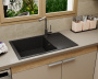 Мойка для кухни оборачиваемая с крылом BAU Stil Black stone 76х50, выпуск с сифоном в комплекте, черный камень