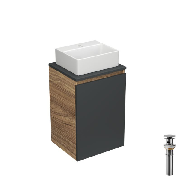 Комплект для ванной, 3 предмета (Тумба под раковину Bau Blackwood 40, графит + раковина BAU 33х28, выпуск)