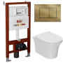 Комплект BAU 6 в 1: инсталляция BAU PRO, унитаз подвесной безободковый Bau Spectrum PRO, сиденье быстросъемное микролифт, клавиша BAU Stil, бронза