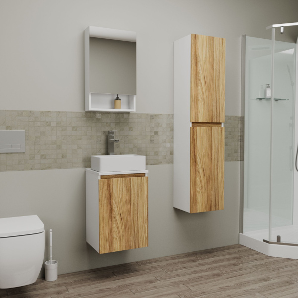 Комплект для ванной, 3 предмета (Тумба Bau Dream Blackwood 40, раковина BAU Mini 38х24, смеситель для раковины высокий Hotel Still, нержавеющая сталь)