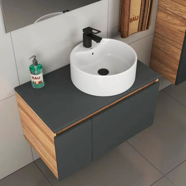 Комплект для ванной, 4 предмета (тумба Bau Dream 80 графит + раковина BAU D40, с отв. под смеситель + смеситель Cerama Black, выпуск клик-клак, черный)