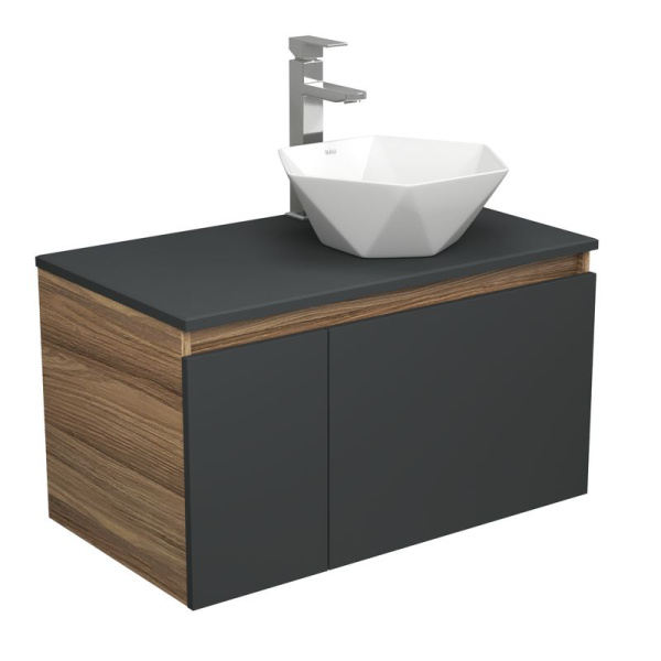 Комплект для ванной, 3 предмета (тумба Bau Dream 80, графит + раковина накладная на столешницу BAU Crystal 40х40, смеситель высокий Hotel Still)