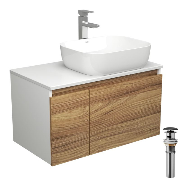 Комплект для ванной, 4 предмета (тумба Bau Dream 80 + раковина BAU Stil Pro Pro 50х40, белая + смеситель Hotel Still, выпуск клик-клак, черный)