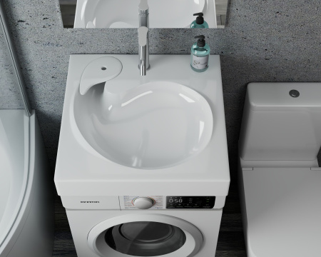 Раковина над стиральной машиной BAU Omega 60х60, литьевой мрамор в комплекте с кронштейнами и сифоном , белый глянец