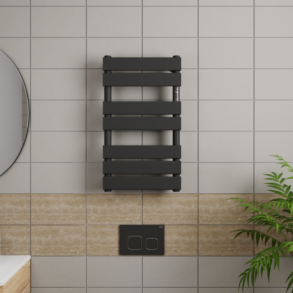 Полотенцесушитель дизайнерский электрический BAU Spectrum Black 70х40, подключение справа, черный матовый