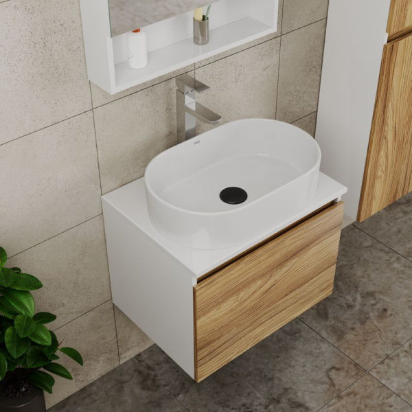 Комплект для ванной, 4 предмета (тумба Bau Dream 60 + раковина овальная BAU 56х36, белая + смеситель Hotel Still, выпуск клик-клак, черный)