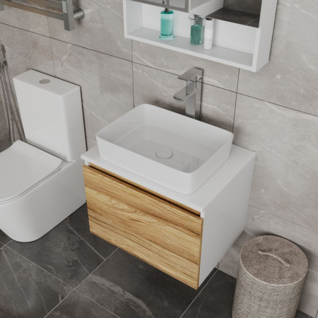 Комплект для ванной, 4 предмета (Тумба Bau Dream Blackwood 60, раковина BAU Hotel 48х37, смеситель для раковины Potato Hotel, выпуск клик клак, белый)