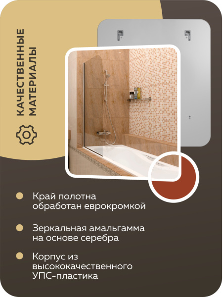 Зеркало с часами и LED подсветкой Bau Stil 60х80, сенсорное управление, пластиковый защитный корпус