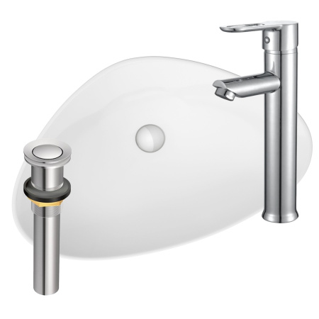 Раковина накладная со смесителем и выпуском (Умывальник BAU Triangle 59х39, белый + смеситель для раковины высокий Diadonna Dream, латунь, выпуск клик клак, хром)