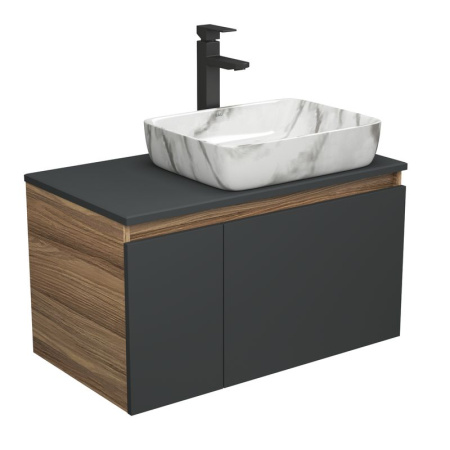 Комплект для ванной, 3 предмета (тумба Bau Dream 80, графит + раковина санфаянс накладная BAU Hotel 48х37, смеситель высокий Hotel Black)