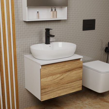 Комплект для ванной, 3 предмета (Тумба подвесная Bau Blackwood 60 + Раковина BAU 60х42, с отв. под см-ль, Смеситель Hotel Black, черный)