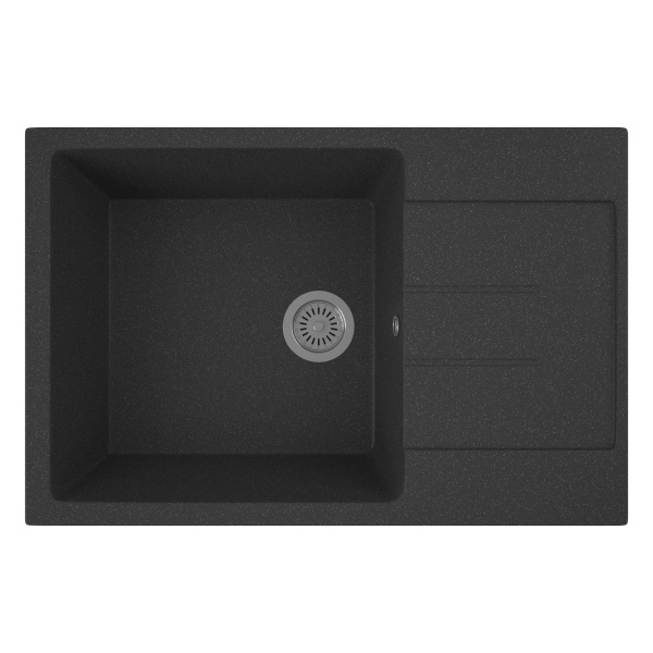 Мойка для кухни оборачиваемая с крылом BAU Stil Black stone 76х50, выпуск с сифоном в комплекте, черный камень