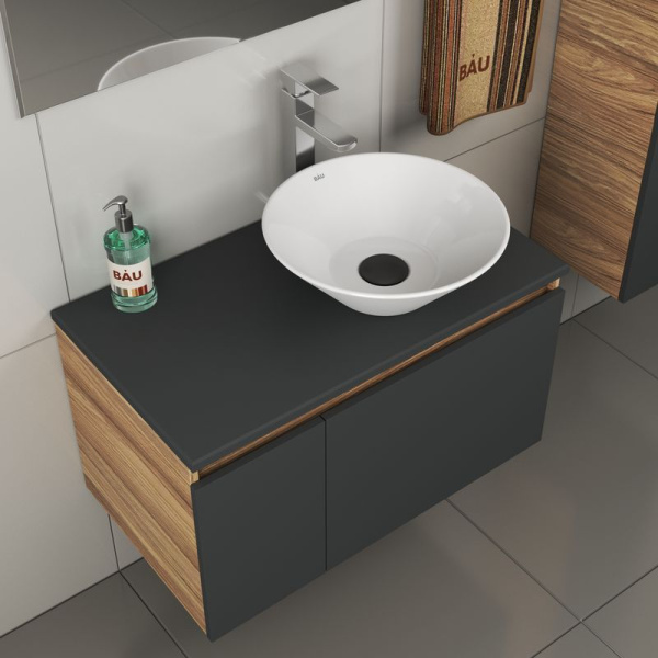 Комплект для ванной, 4 предмета (тумба Bau 80, графит + раковина BAU Dream D43 + смеситель Hotel Still, выпуск клик-клак, черный)