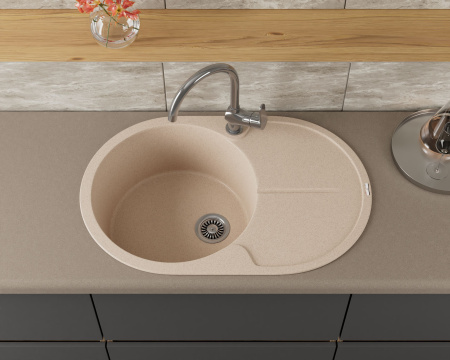 Мойка для кухни врезная кварцевая в комплекте с сифоном BAU Dream Sand 78х51, песочный