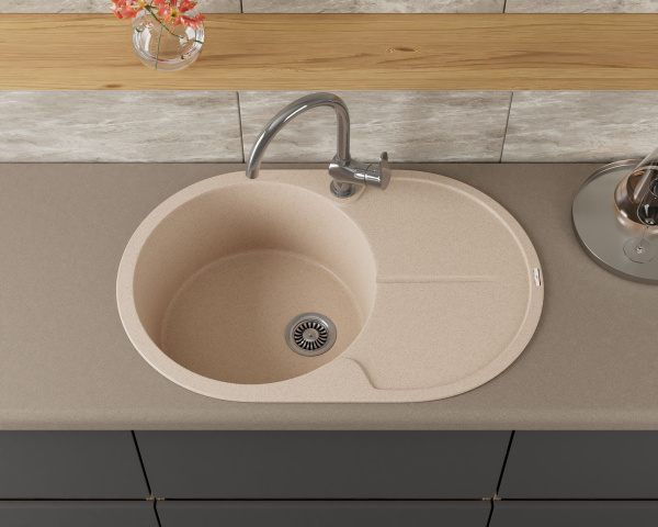 Мойка для кухни врезная кварцевая в комплекте с сифоном BAU Dream Sand 78х51, песочный