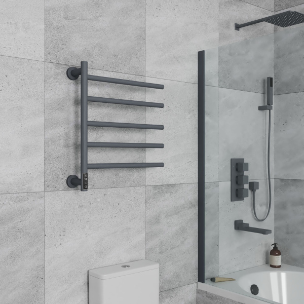Полотенцесушитель дизайнерский электрический BAU Nimb Elegant Gun Grey 60х50, подключение нижнее, темно-серый металлик