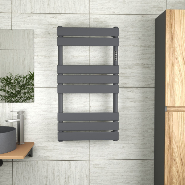 Полотенцесушитель дизайнерский электрический BAU Spectrum Gun Grey 94х50, подключение справа, темно-серый металлик