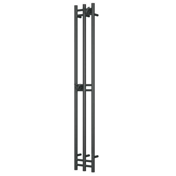 Полотенцесушитель дизайнерский электрический, BAU Stella 25х160, 3 коллектора, 2 крючка, черный матовый RAL 9005