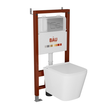 Комплект BAU 6 в 1: инсталляция BAU PRO, унитаз подвесной безободковый Bau Stil PRO, сиденье быстросъемное микролифт, клавиша BAU Soul, хром