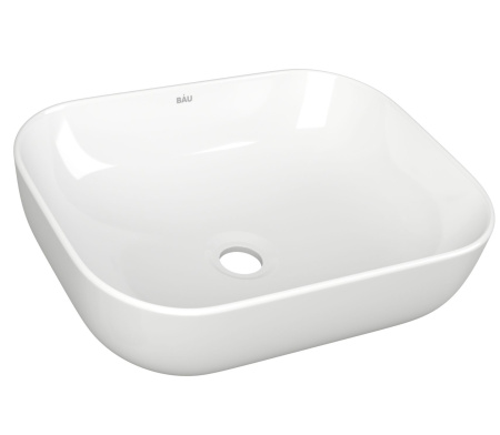 Раковина накладная со смесителем и выпуском (прямоугольная BAU Stil 50х40, белая + смеситель Hotel Black, черный, выпуск клик-клак черный)