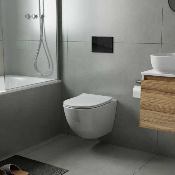 Комплект BAU 6 в 1: инсталляция BAU PRO, унитаз подвесной безободковый Bau Dream PRO-2, быстросъемное сиденье микролифт, клавиша из стекла BAU, черная