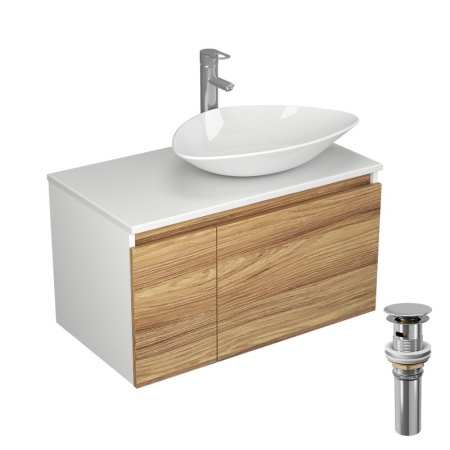 Комплект для ванной, 4 предмета (Тумба Bau Dream Blackwood 80, раковина BAU Triangle 59х39, смеситель для раковины Diadonna Dream, латунь, выпуск клик клак, хром)